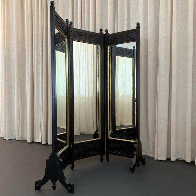 This stunning antique Late-Victorian Eastlake standing mirror and room divider dates to the late 19th century. The divider...
