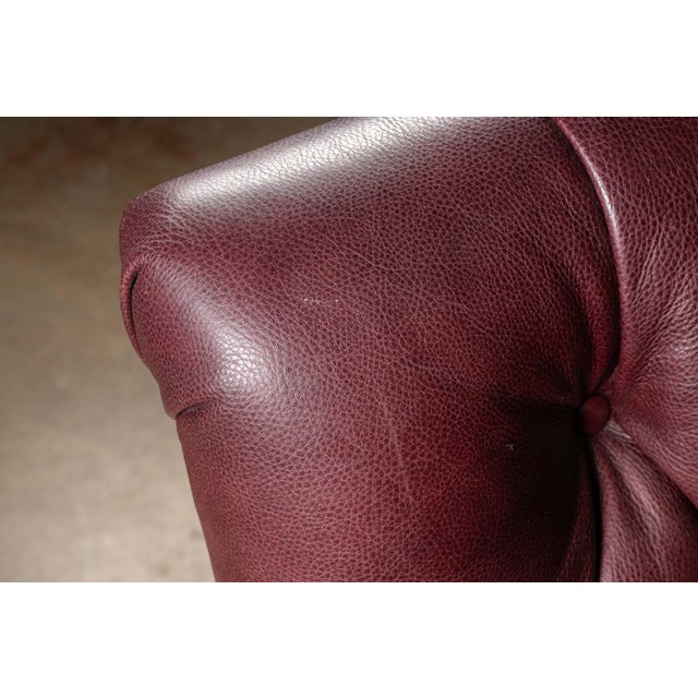 Vintage Humidor Armchair and Rolling Ottoman Set in Burgundy For Sale - Image 16 of 17