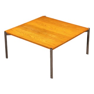 MCM Oak and Chromed Steel Coffee Table by Stendig For Sale