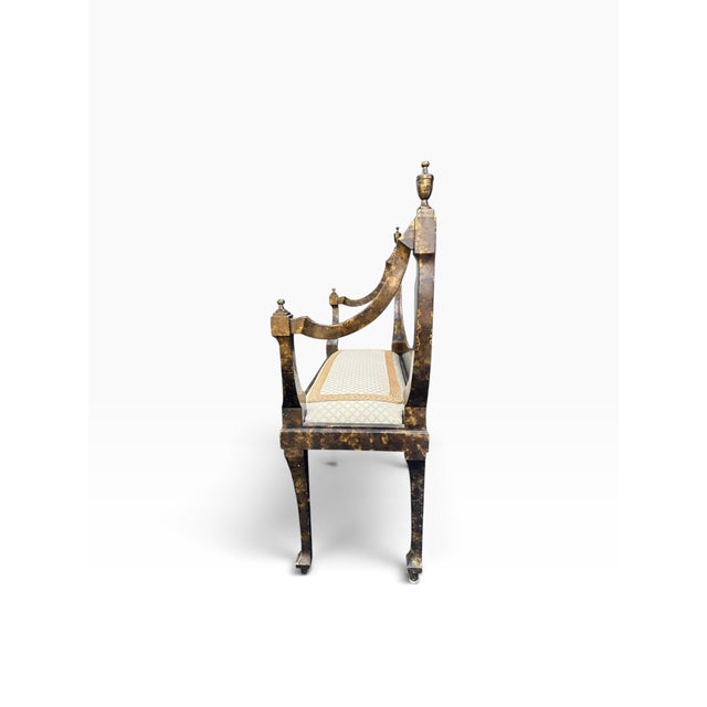 Hollywood Regency Mid 20th Century Italian Neoclassical Style Faux-Tortoiseshell & Gold Leaf Curule Window Bench For Sale - Image 3 of 16