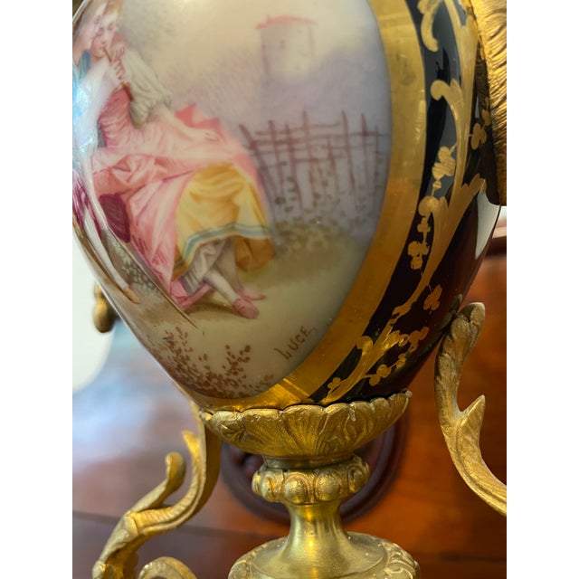 Manufacture de Sevres Gold Gilt Sevre's Style Cobalt Blue Candelabra Pair 19th Century French Louis XI Style For Sale - Image 4 of 14