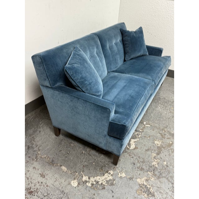 Design Plus Gallery presents a Peacock Blue Velvet Sofa from Ethan Allen. An English traditional sofa with the pop of...