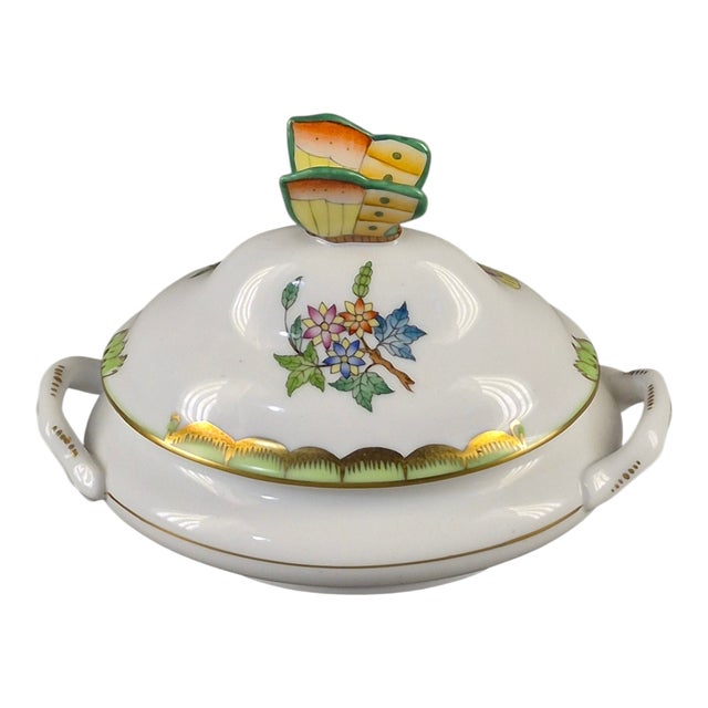 Orange Late 20th Century Herend Queen Victoria Pattern Small Turin Butterfly Top Sugar Bowl Trinket Box For Sale - Image 8 of 8