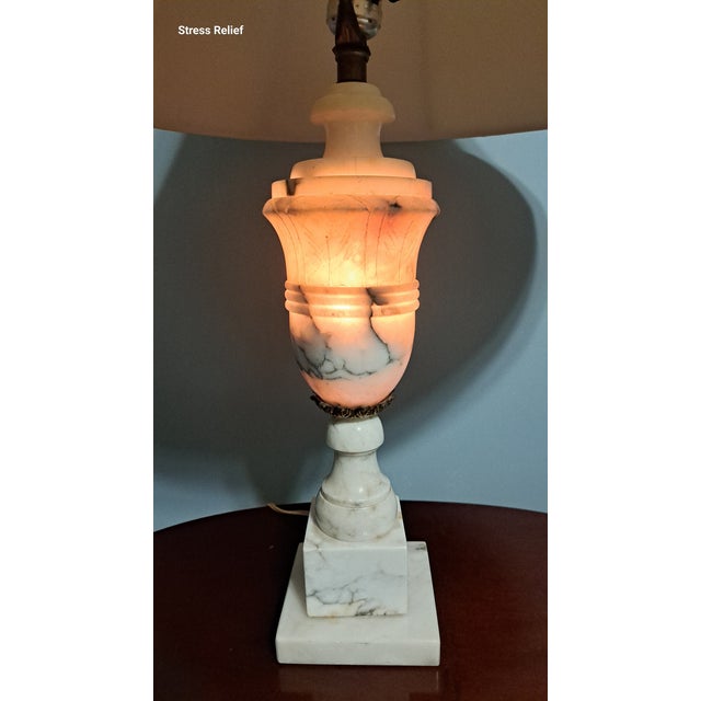 Mid 20th Century Italian Neoclassical Carved Alabaster Urn Lamp With Interior Night Light For Sale In West Palm - Image 6 of 14