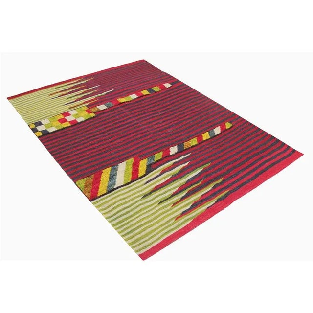 Textile Handwoven Scandinavian Style Persian Kilim Area Rug - 4′3" × 5'10″ For Sale - Image 7 of 9