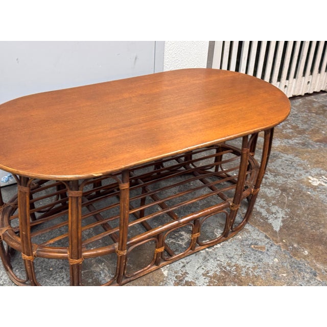 Italian Rattan & Wood Coffee Table, Circa 1970's For Sale - Image 9 of 12