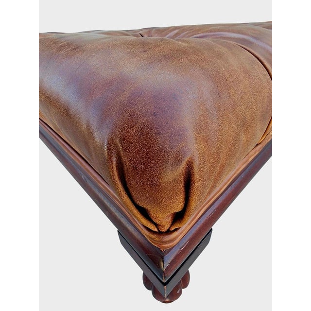 Chocolate Oversized Tufted Chesterfield Leather Plantation Ottoman -Vicente Wolf Collection For Sale - Image 8 of 18