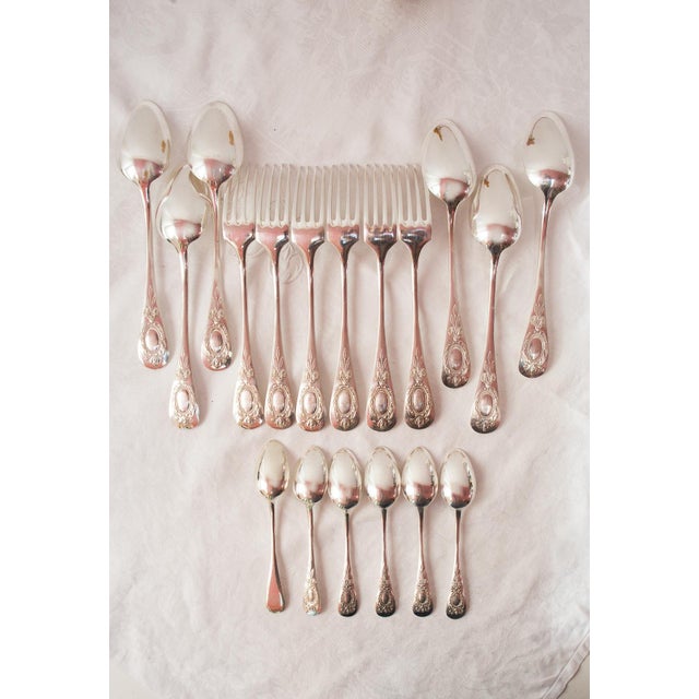 Silver Vintage French Silver-Plated Metal Cutlery Set, 1930s, Set of 18 For Sale - Image 8 of 8