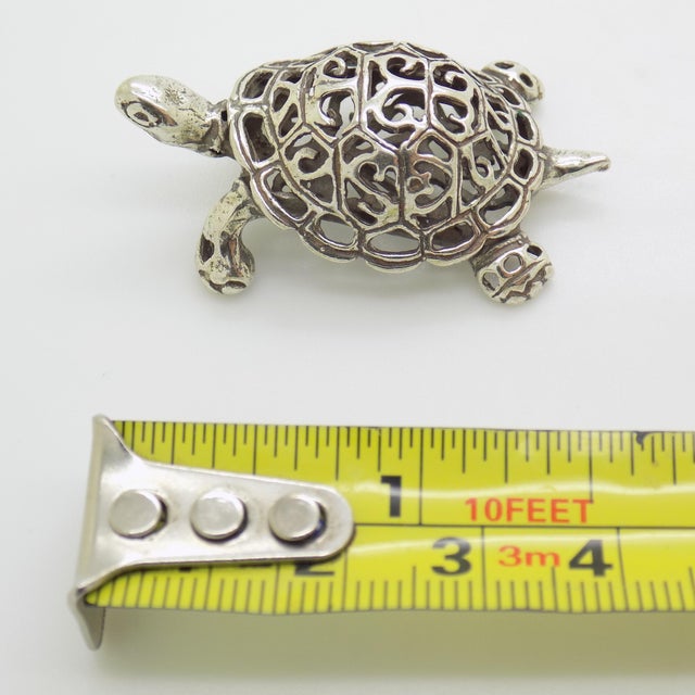 Vintage Italian Handmade Genuine Silver Perforated Turtle Figurine Miniature For Sale - Image 12 of 12