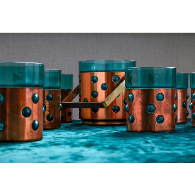 Mid-Century Modern Glasses & Ice Bucket in Copper by Nanny Stil for Raak, 1960s, Set of 7 For Sale - Image 3 of 7