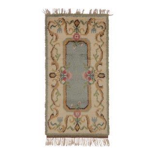 Vintage Swedish Rya Rug, Ivory With Scandinavian Floral Scrollwork - Rug & Kilim For Sale