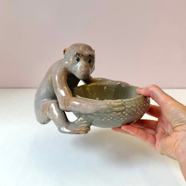 A wonderfully charismatic vintage Villeroy &amp; Boch majolica ceramic monkey bowl, made in Merzig. The piece features a...