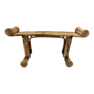 Maitland Smith Bamboo and Pencil Reed Scroll Console Table For Sale