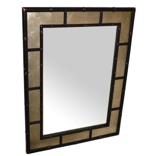 1970s 1970s Rectangle Silver and Brown Faux Bamboo Wood Wall Mirror Mid-Century Modern For Sale - Image 5 of 14