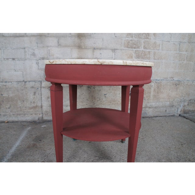 1970s Red Vintage Round Painted Marble Top Side End Table For Sale - Image 6 of 10