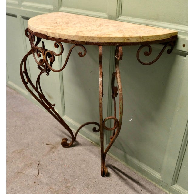 Rustic French Wrought Iron Marble Console Table For Sale - Image 6 of 7