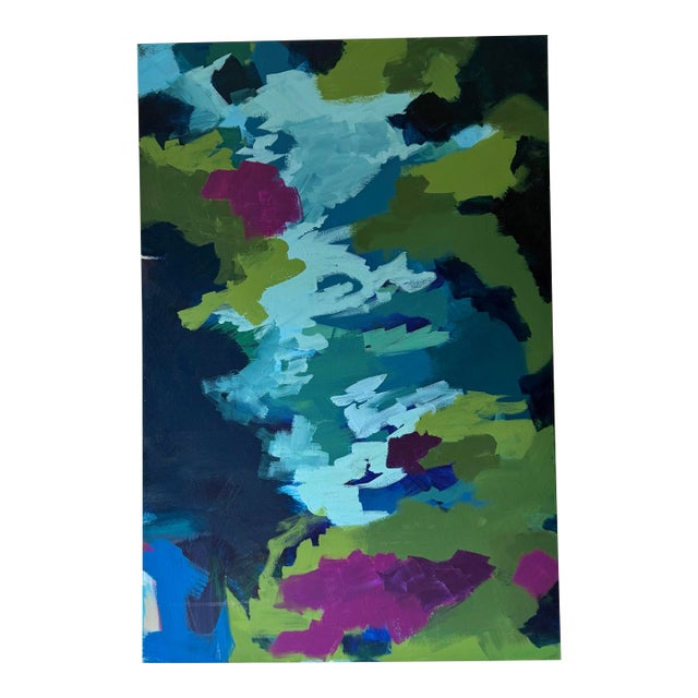 Abstract Blue Green Purple Acrylic Painting on Canvas For Sale