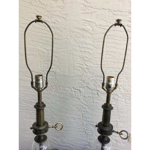 Metal Vintage Leviton Table Lamps Brass and Crystal Oil Lamp Style - a Pair For Sale - Image 7 of 8