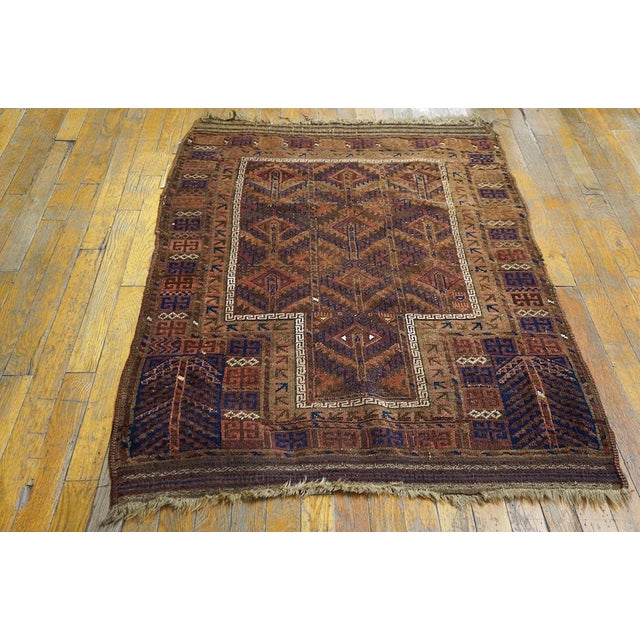 1890s Red Wine Medallion Antique Persian Baluch Prayer Carpet 3' X 4' 6'' Knotted Wool Rug For Sale - Image 9 of 9