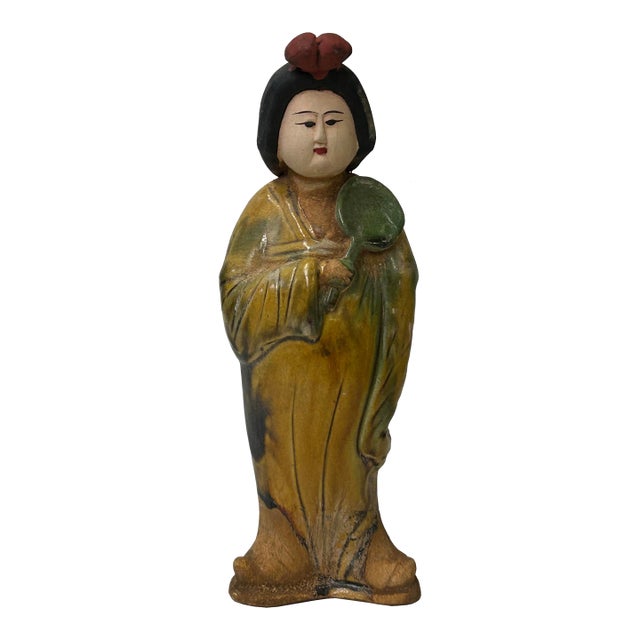 Small Chinese Oriental Ceramic Tong Style Lady Figure Display Art 3 For Sale