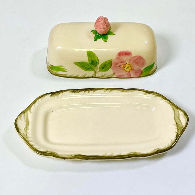 Mid 20th Century Americana Boho Chic Franciscan Desert Rose Covered Butter Dish, Rose Finial For Sale - Image 11 of 12