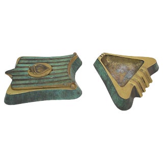 Mid-Century Dayagi Brass Box & Ashtray - a Set of 2 For Sale
