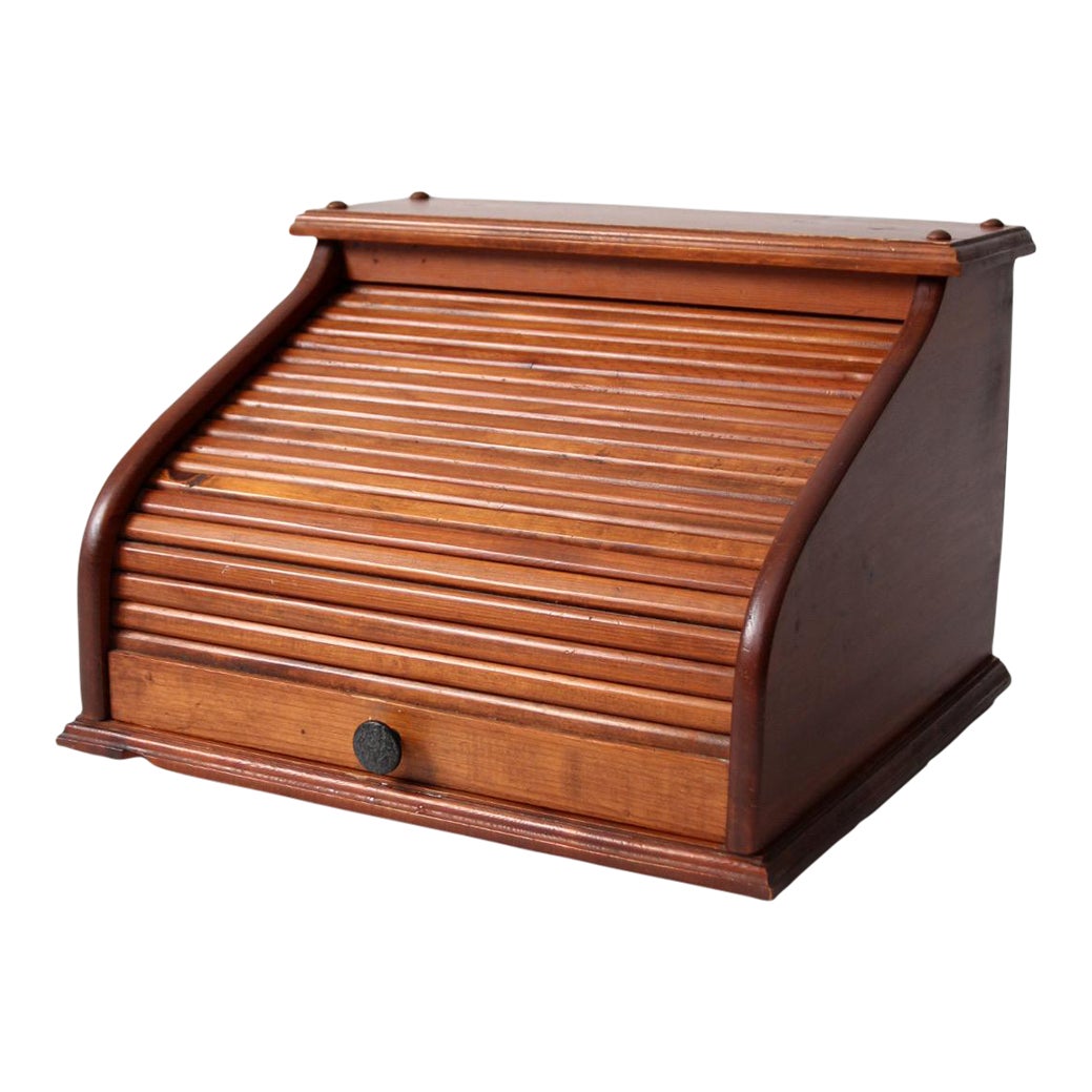 Vintage Wood Roll Top Bread Box Chairish