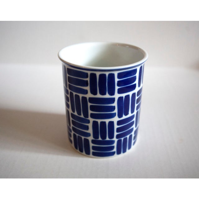 Dansk Herringbone Blue And White Ceramic Kitchen Utensil Holder Or