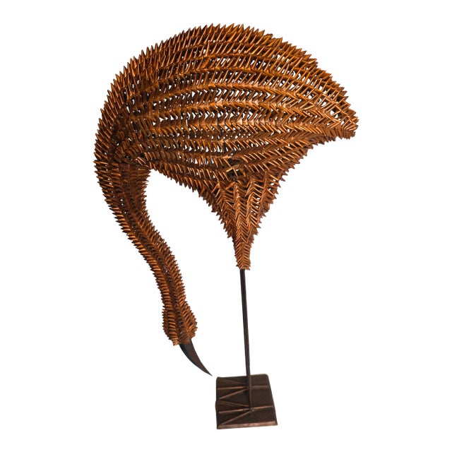 Mid-Century Modern Woven Rattan Crane Sculpture For Sale