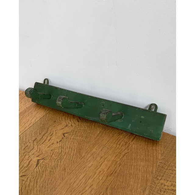 French Country Antique Rustic Wooden Peg Hook in Green For Sale - Image 3 of 15