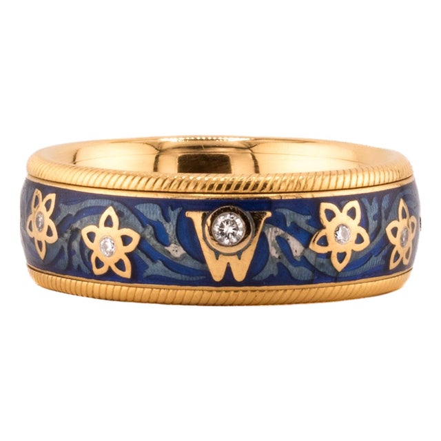 Late 20th Century Wellendorff Enamel Spinning Flower Ring, Size 6 For Sale