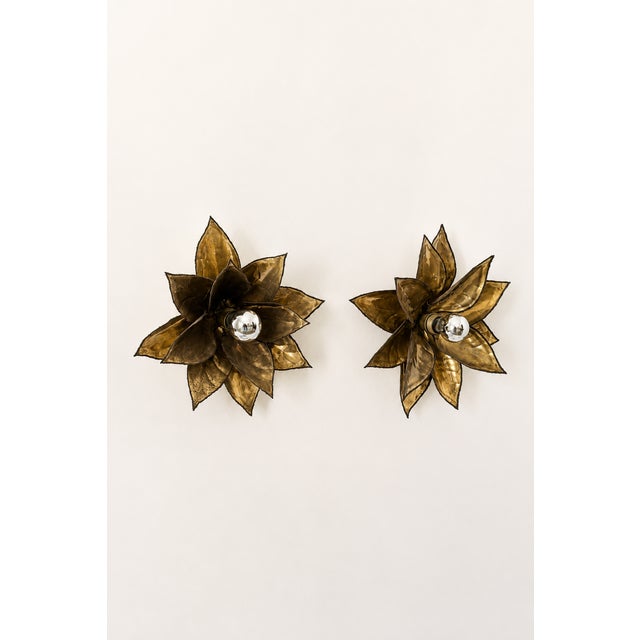 Vintage Brass Wall Sconces with Floral Motif, France, 1960, Set of 2 For Sale - Image 6 of 9