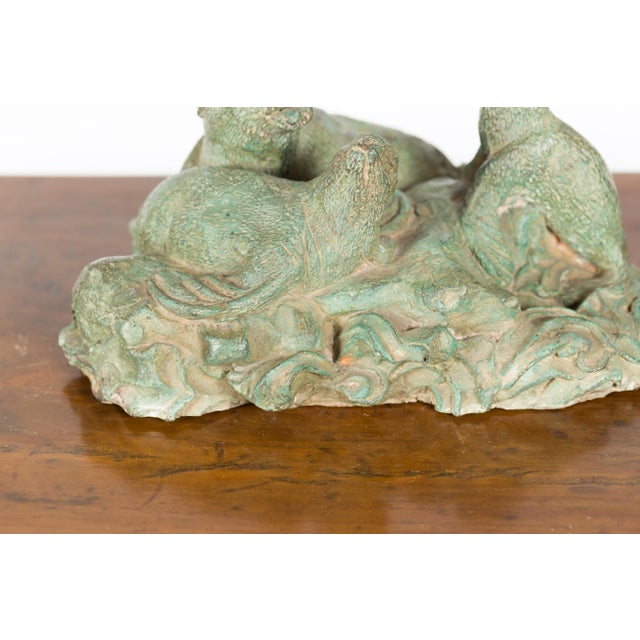 Metal Contemporary Lost Wax Cast Bronze Sea Lion Sculpted Group with Verde Patina For Sale - Image 7 of 12