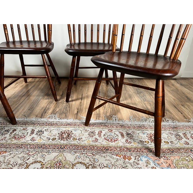 Antique Set of Four New Hampshire Step Down Windsor Chairs Signed j.r. Hunt C. Early 19th Century For Sale - Image 11 of 13