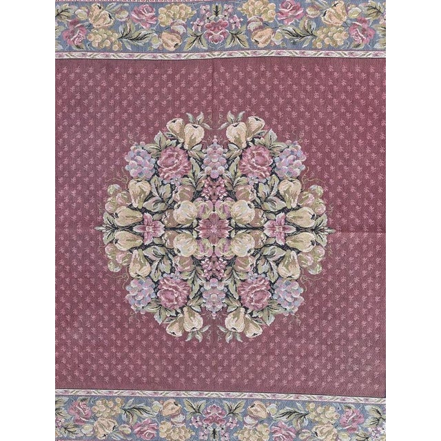 Discover this vintage French tapestry or tablecloth, in style of Aubusson tapestries woven by mechanical method of...