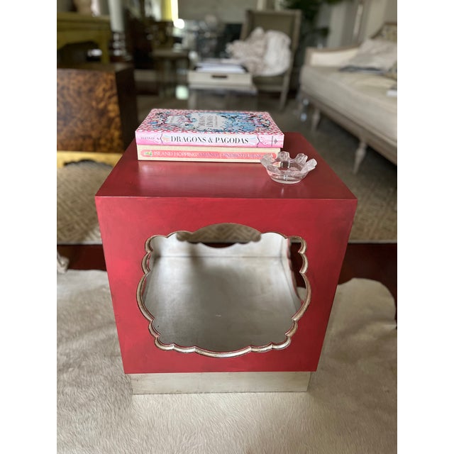 Modern Cube Side Table in Red With Silver Leaf For Sale - Image 3 of 3