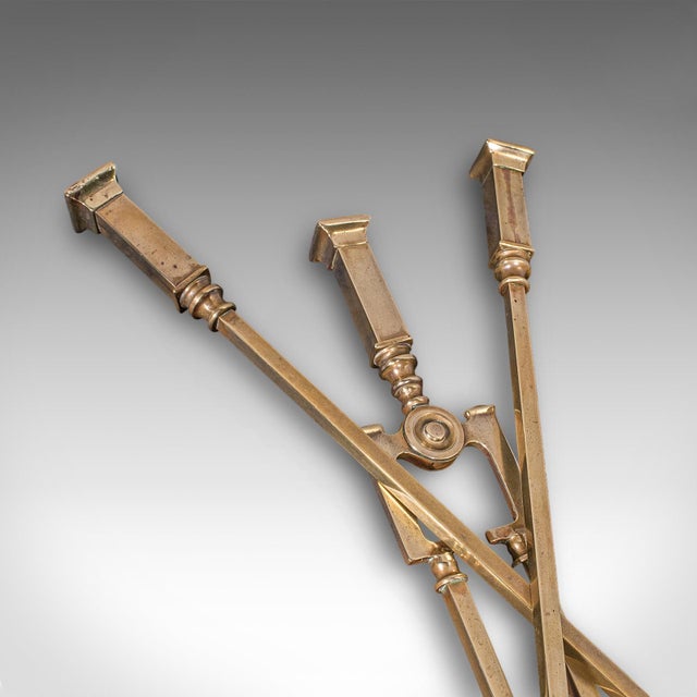 Trio of Antique Fireside Tools, English, Brass, Poker, Tongs, Shovel, Victorian For Sale - Image 12 of 12