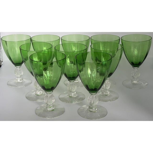 Antique Cambridge Aurora Green Optic Water Goblets - Set of 10 For Sale - Image 10 of 17