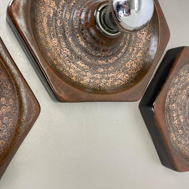 Metal Brown Ceramic Sputnik Wall Lights from Pan Keramik, Germany, 1970s, Set of 3 For Sale - Image 7 of 18