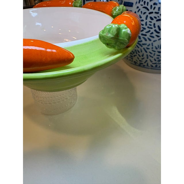 Vintage Trompe L’Oeil Style Carrot Rim Serving Bowl Easter Spring Ceramic Centerpiece Dish For Sale - Image 10 of 11