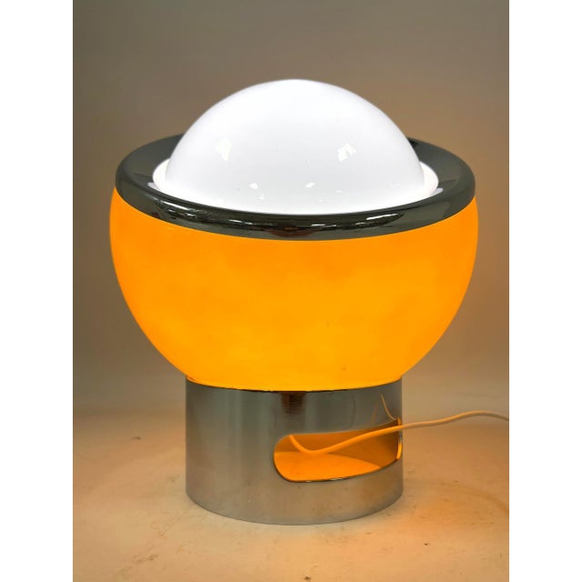 1960s Orange Ball Form Glass Lamp With Chrome Base- Attributed to Harvey Guzzini For Sale In Miami - Image 6 of 9