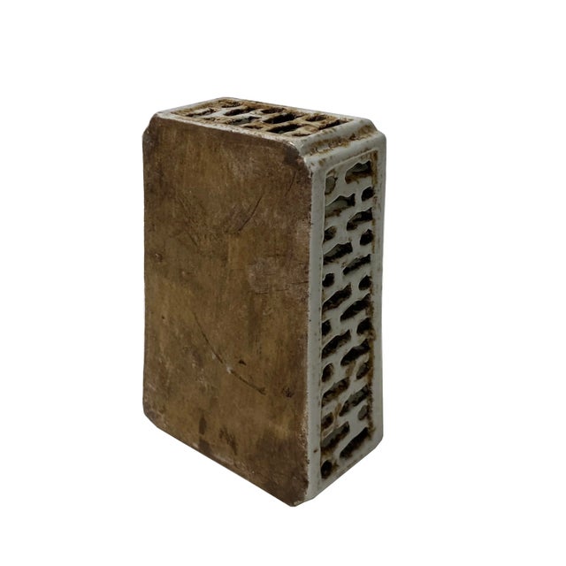 Chinese Off White Porcelain Pink Flower Rectangular Display Paperweight For Sale - Image 4 of 5