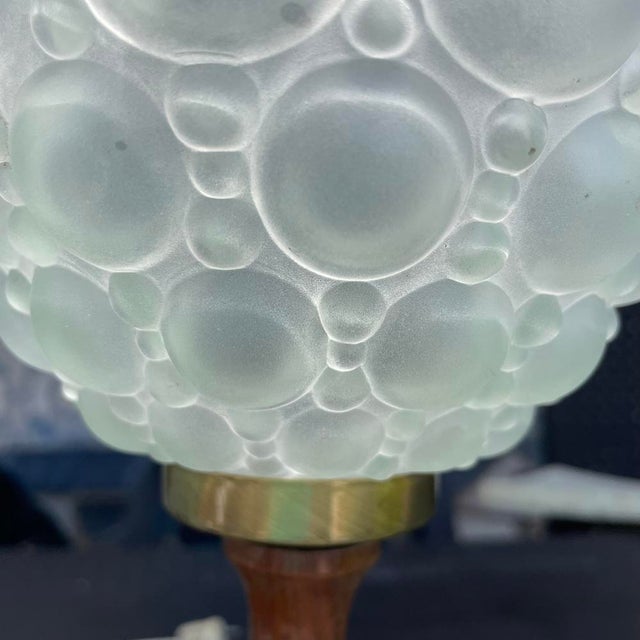 Mid-Century Wood Wooden & Bubble Glass Buffet Table Lamp, 1970s For Sale - Image 6 of 16