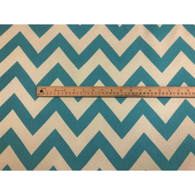 Modern d.v. Kap Chevron Chic Turquoise Blue Off White Geometric Upholstery Fabric For Sale - Image 3 of 4