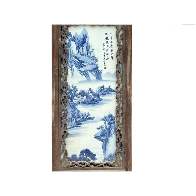 Vintage Rustic Blue White Scenery Porcelain Painting Wall Panel For Sale In San Francisco - Image 6 of 8