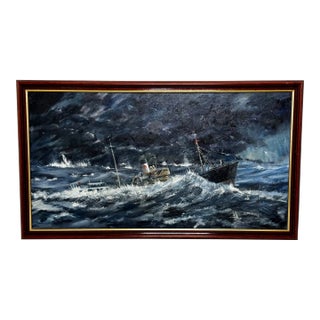 Oil Painting Kingston Peridot (H591), Fishing Trawler Tragedy Lost in the Arctic Gale, January 1968 Framed For Sale