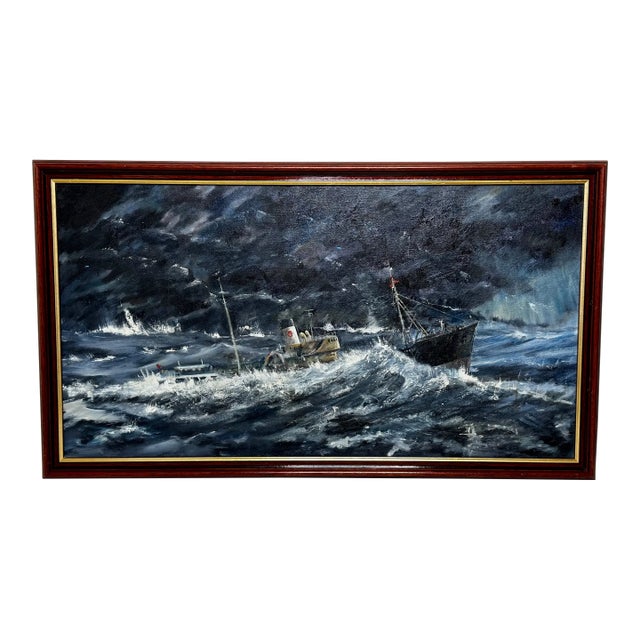 Oil Painting Kingston Peridot (H591), Fishing Trawler Tragedy Lost in the Arctic Gale, January 1968 Framed For Sale