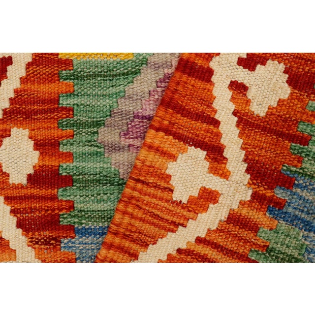 Burnt Orange Tribal Turkish Kilim Rust Gray Hand-Woven Wool Rug For Sale - Image 8 of 9