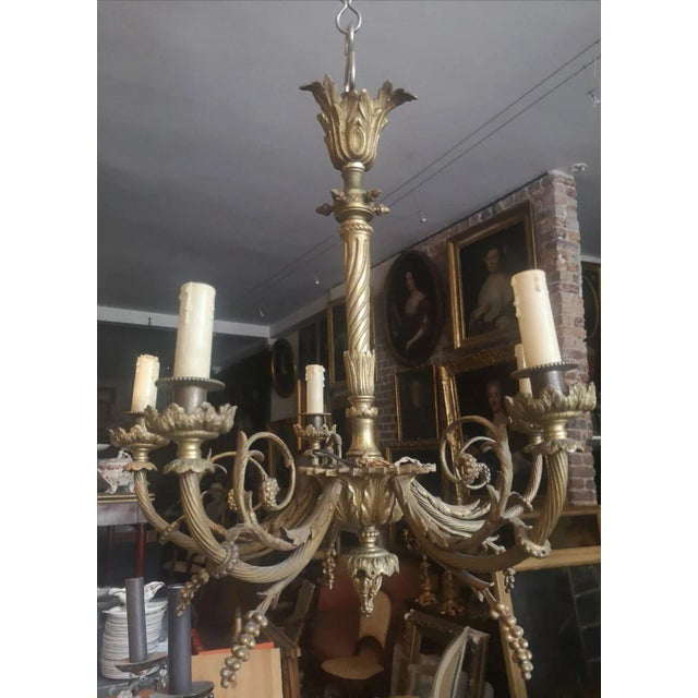 19thc French Antique Louis XVI Rococo Bronze Chandelier. 5 light. Highly and richly detailed.