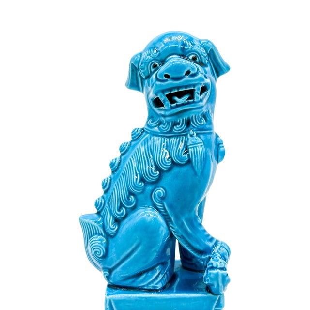 Vintage Chinese Turquoise Blue Glazed Foo Dog – Guardian Lion – Hollywood Regency / Chinoiserie For Sale - Image 9 of 11